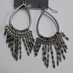 Express Silver Tone Grey Clear Beaded Dangle Earrings